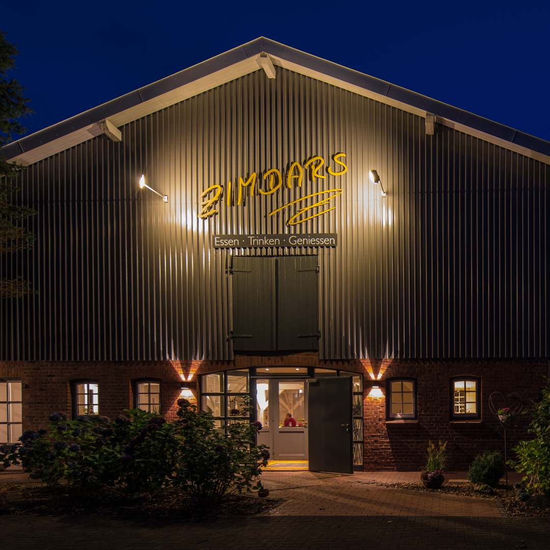 Außenansicht des Restaurants ZIMDARS GenussScheune in Cuxhaven – gemütliches Restaurant mit gehobener frischer Küche an der Nordsee
